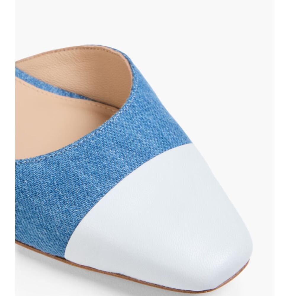 VERONICA BEARD Cecile leather-trimmed denim slingback flats Sandals 7 NIB 350 - Picture 7 of 15